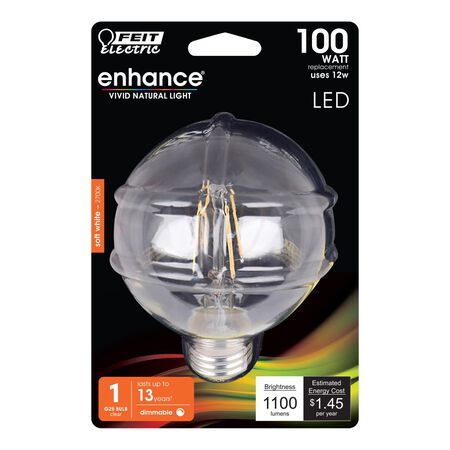 Feit G25 E26 (Medium) Filament LED Bulb Soft White 100 Watt Equivalence 1 pk