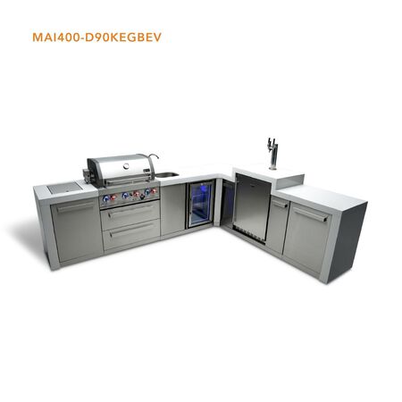Mont Alpi 4-Burner Deluxe Island with a 90-Degree Corner, Kegerator, and Beverage Center