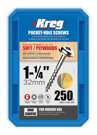 Kreg No. 7 S X 1-1/4 in. L Square Zinc-Plated Pocket-Hole Screw 250 ct