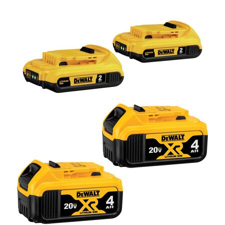 DeWalt DCB324-4 20V MAX Lithium-Ion Battery 4-Pack, (2) x 4.0 Ah + (2) 2.0 Ah