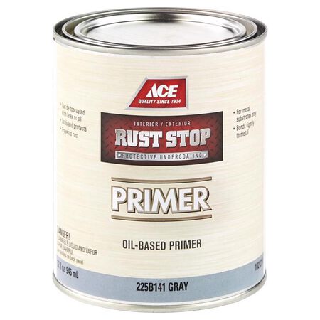 Ace Rust Stop Primer - Goes on Grey Oil-Based Enamel Rust Preventative Paint 1 qt