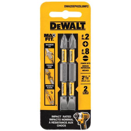 DEWALT Max Fit Phillips/Slotted 2-3/4 in. L PH2/SL8 Double-Ended Screwdriver Bit Steel 2 pc