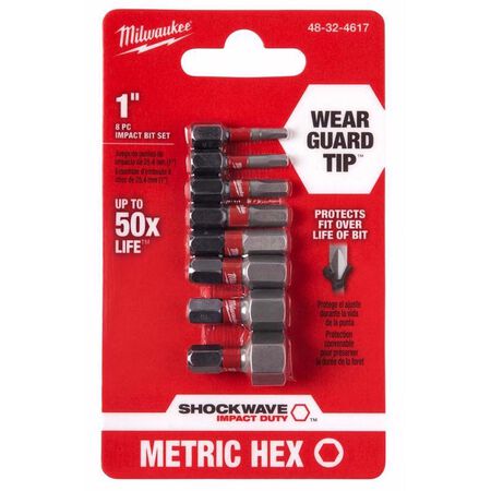 Milwaukee Shockwave Hex 1 in. L Impact Insert Bit Set Steel 8 pc