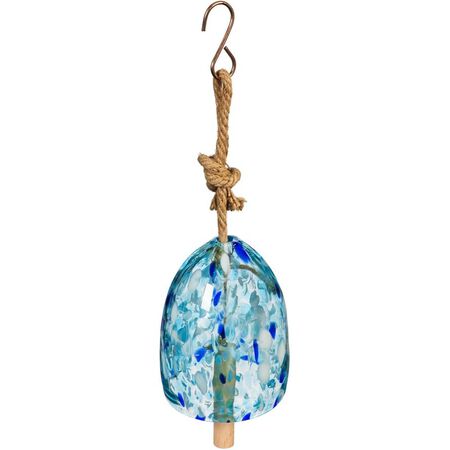 Evergreen Garden Colorful Art Glass Wind Chime,Light Blue,Solid Wood Striker,Natural Deep Tone,8 in.