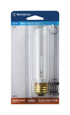 Westinghouse Incandescent Light Bulb 25 watts 180 lumens Tubular T10 White (Clear) 1 pk