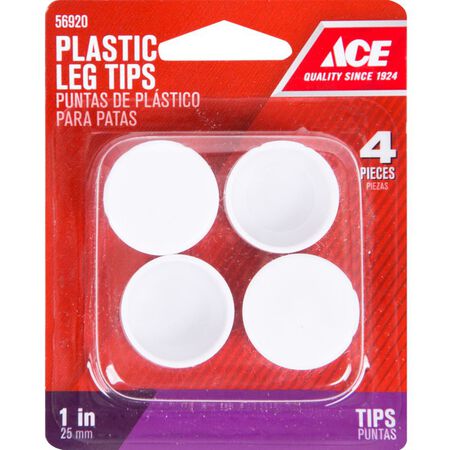 Ace Plastic Round Leg Tip White 1 in. W 4 pk