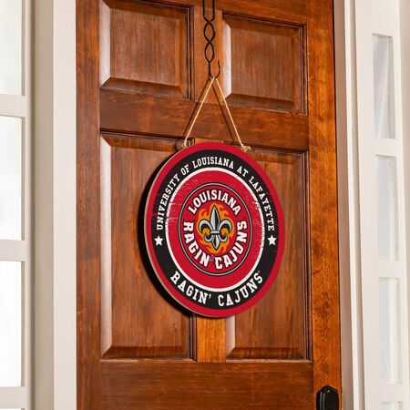 Evergreen University of Louisiana-Lafayette Round Door d'cor with Hanging Rope, 18 in. x 18 in.