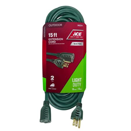 Ace Indoor or Outdoor 15 ft. L Green Extension Cord Combo Set 16/3 SJTW
