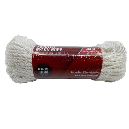 Ace 1/4 in. Dia. x 100 ft. L White Twisted Nylon Rope