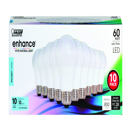 Feit Electric Enhance A19 E26 (Medium) LED Bulb Daylight 60 Watt Equivalence 10 pk