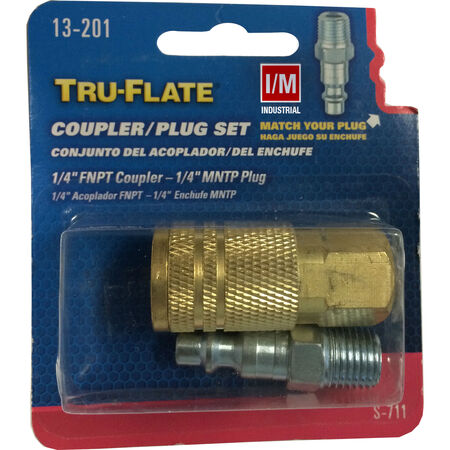 Tru-Flate Brass/Steel Air Coupler and Plug Set 1/4 in. Female 1 1 pc