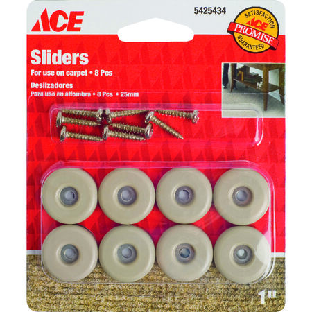 Ace White 1 in. Screw-On Plastic Sliders 8 pk