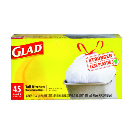 Glad ForceFlex 13 gal Tall Kitchen Bags Drawstring 45 pk 0.9 mil