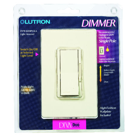 Lutron Diva Light Almond 600 W Slide Dimmer Switch 1 pk