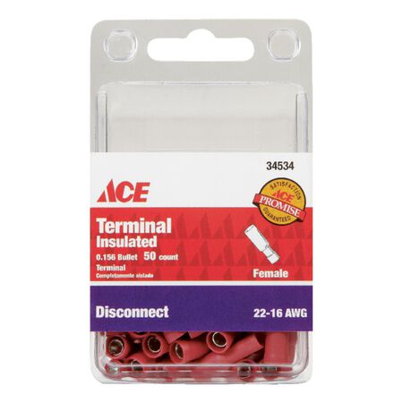 Ace Insulated Wire Female Disconnect Red 50 pk