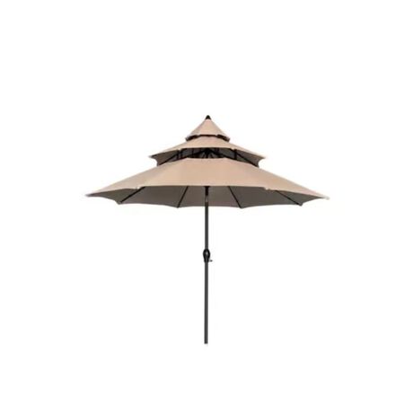 Living Accents Pagoda 9 ft. Tiltable Taupe Patio Umbrella