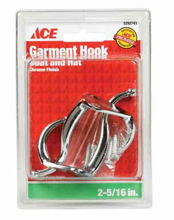 Ace Small Coat and Hat Hook 3 in. L Metal 2 pk