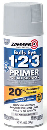 Zinsser Bulls Eye 123 Water-Based Interior and Exterior Primer 13 oz. Grey
