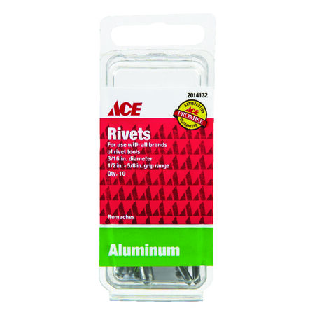 Ace 3/16 in. D X 5/8 in. R Aluminum Rivets Silver 10 pk