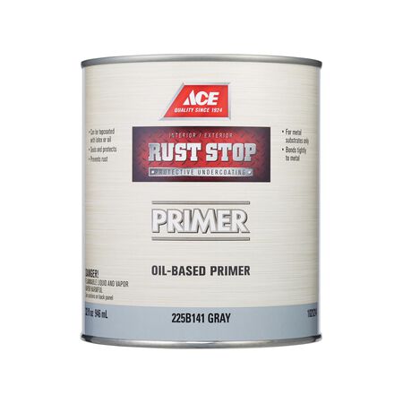 Ace Rust Stop Primer - Goes on Grey Oil-Based Enamel Rust Preventative Paint 1 qt