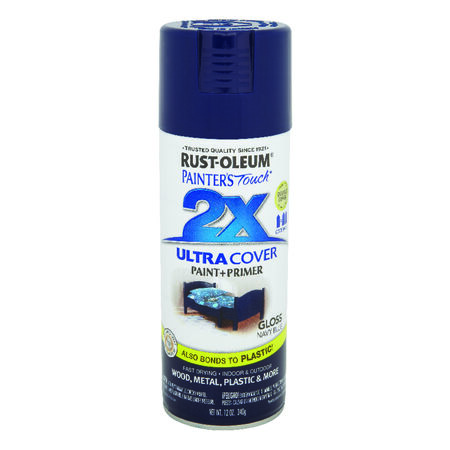 Rust-Oleum Painter's Touch 2X Ultra Cover Gloss Navy Blue Paint+Primer Spray Paint 12 oz