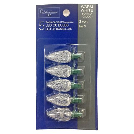 Celebrations Blue LED C6 Warm White 5 ct Replacement Christmas Light Bulbs