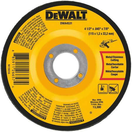 DeWalt 4-1/2 in. D X 7/8 in. Aluminum Oxide Cutting Wheel 1 pk