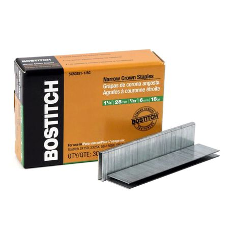 3,000-Qty. 1-1/8" Leg 18-Gauge 7/32" Narrow Crown Finish Staples