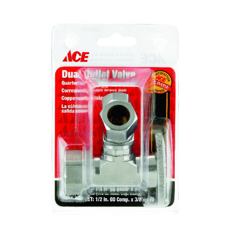 Ace 5/8 in. FPT T X 1/2 in. S Brass Dual Shut-Off Valve