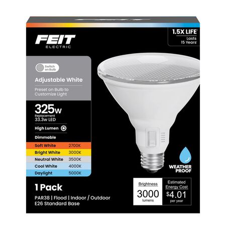 Feit PAR38 E26 (Medium) LED Floodlight Bulb Adjustable White 325 Watt Equivalence 1 Pack