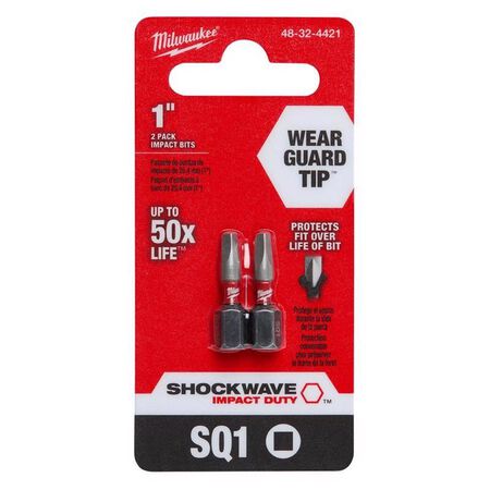 Milwaukee Shockwave Square #1 X 1 in. L Screwdriver Bit Steel 2 pk