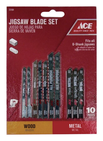 Ace High Carbon Steel U-Shank Jig Saw Blade Set 10 pc