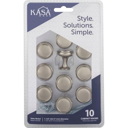 KasaWare 1 1/8 in. Diameter Cabinet Knob in Satin Nickel (10pc Pack)
