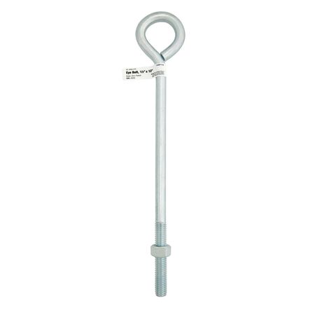 Hampton 1/2 in. X 12 in. L Zinc-Plated Steel Eyebolt Nut Included