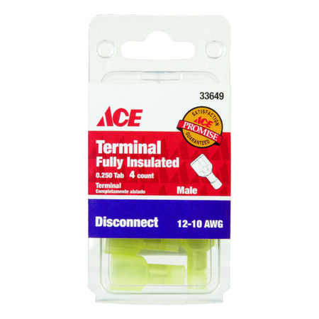 Ace Insulated Wire Male Disconnect Yellow 4 pk