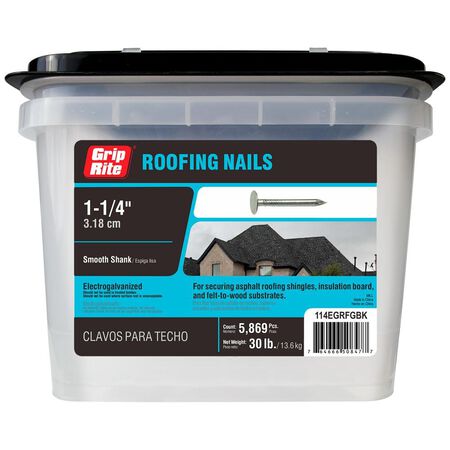 Grip-Rite 1-1/4 in. Roofing Electro-Galvanized Steel Nail Flat Head 30 lb
