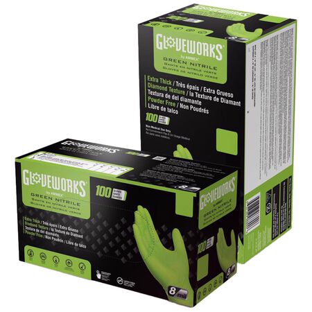 Gloveworks Nitrile Disposable Gloves Large Green Powder Free 100 pk