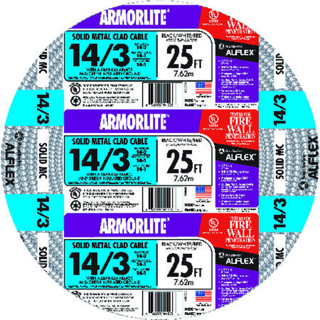 Southwire Armorlite 25 ft. 14/3 Solid Aluminum Armored MC Cable
