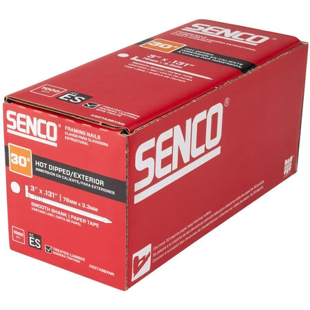 Senco Framing Nails | 30 Degree | 3 in. x .131 | Smooth Shank | Paper Tape Collated Nail | Hot Dipped Galvanized