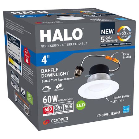 Halo White 3.8 in. W Plastic LED Dimmable Recessed Downlight 60 W