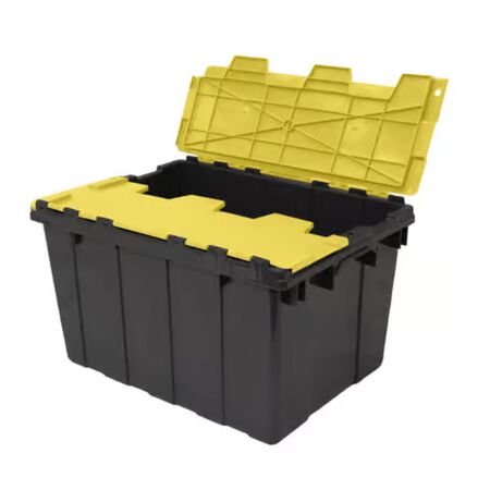 Ramtuff 12 gal Black/Yellow Hinged-Lid Tote Stackable
