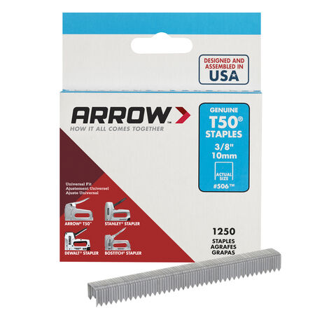 Arrow #506 T50 3/8 in. W X 3/8 in. L Flat Crown Heavy Duty Staples 1250 pk