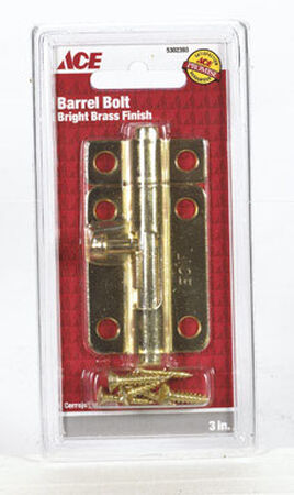 Ace Barrel Bolt 3 in. Bright Brass For Lightweight Doors Chests and Cabinets