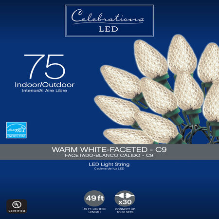 Celebrations LED C9 Clear/Warm White 75 ct String Christmas Lights 49 ft.