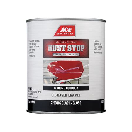 Ace Rust Stop Indoor and Outdoor Gloss Black Oil-Based Enamel Rust Preventative Paint 1 qt