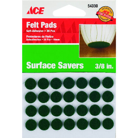 Ace Felt Self Adhesive Surface Pad Green Round 3/8 in. W 28 pk