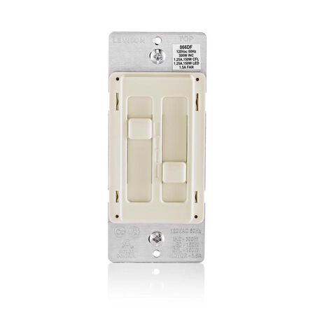 Leviton Decora SureSlide Light Almond Fan/LED Dimmer Slide Switch 1 pk