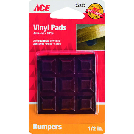 Ace Vinyl Self Adhesive Bumper Pad Brown Square 1/2 in. W X 1/2 in. L 9 pk