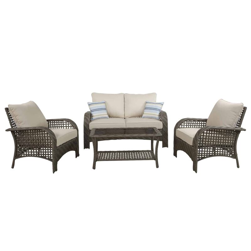 Living Accents Willow 4 Pc Gray Wicker Deep Seating Patio Set Beige Wicker Stine Home Yard The Family You Can Build Around