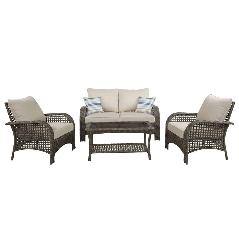 Living Accents Willow 4 Pc Gray Wicker, Outdoor Wicker Deep Seating Patio Furniture